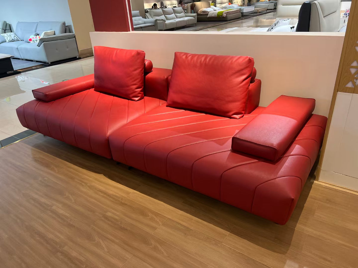 ANJU Bolster-Arm Modular Sofa with Ottoman Option, Low or High Legs, Faux Leather or Leather-Look Fabric, 112–420 cm