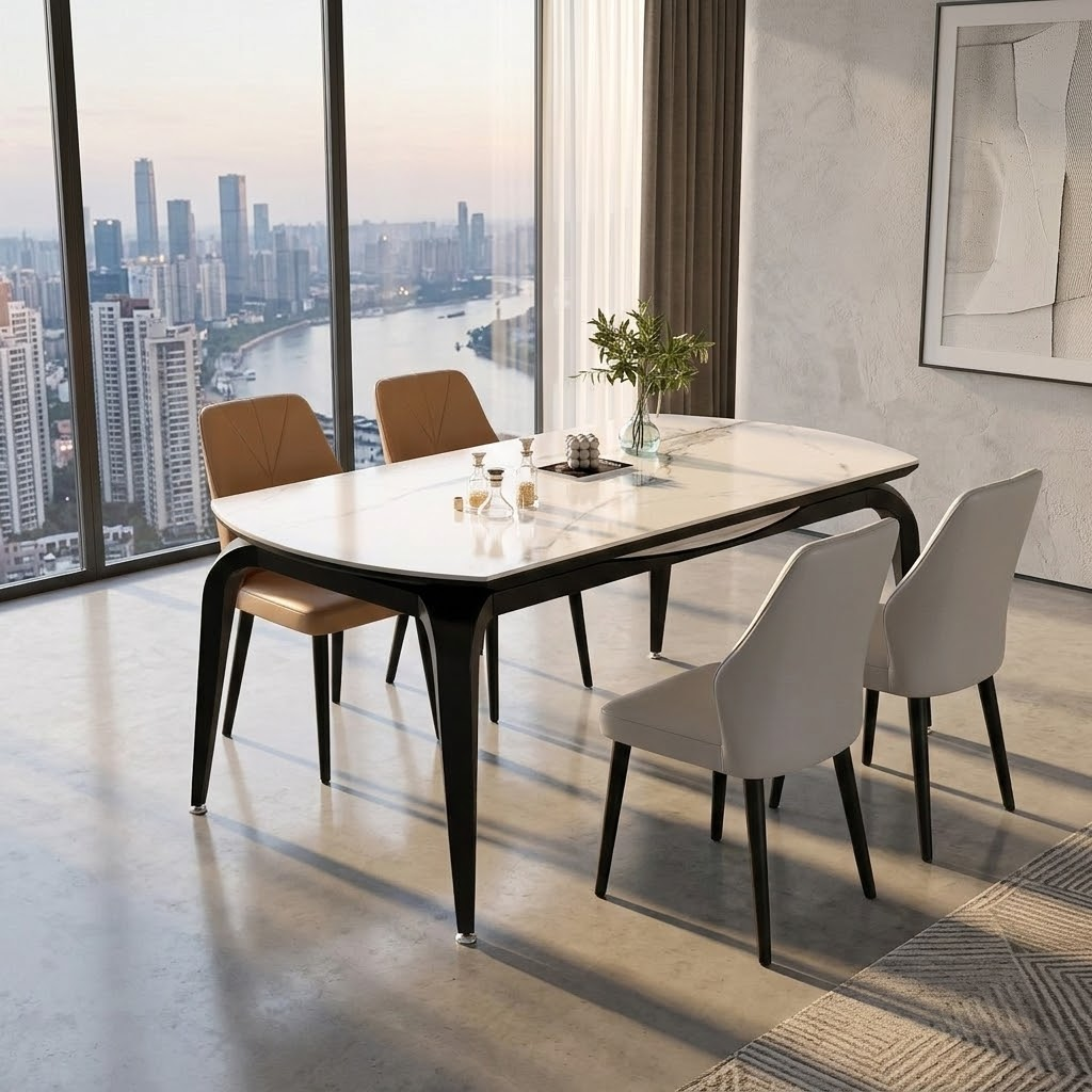 ANJU White Dining Table Set with 6 Chairs for Dining Room