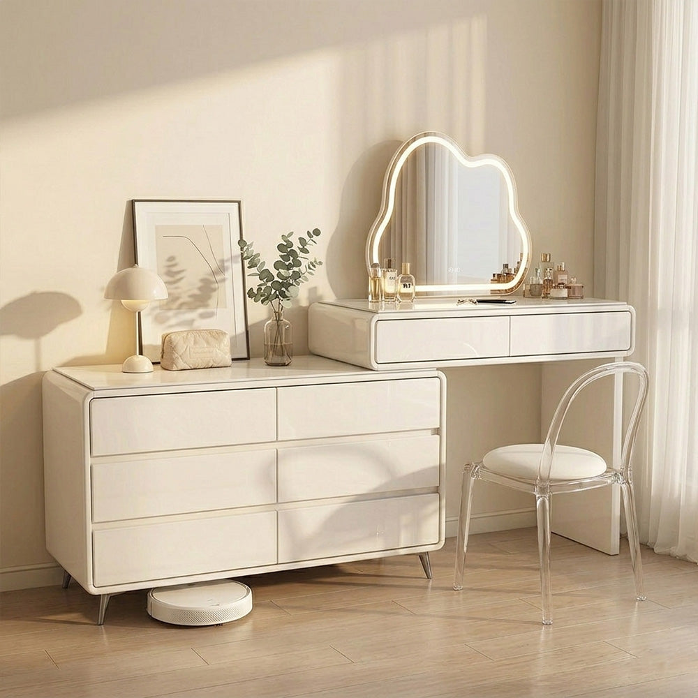 ANJU Cream Dressing Table with Mirror and Storage Drawers