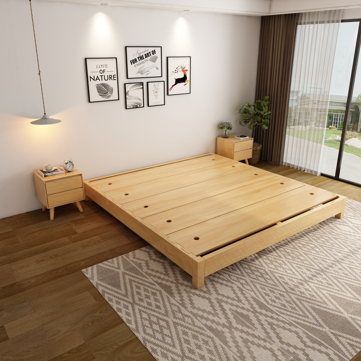 ANJU Oak Dovetail Joint Platform Bed, Low Japanese Bed Frame with Solid Oak Board, Super Single to King