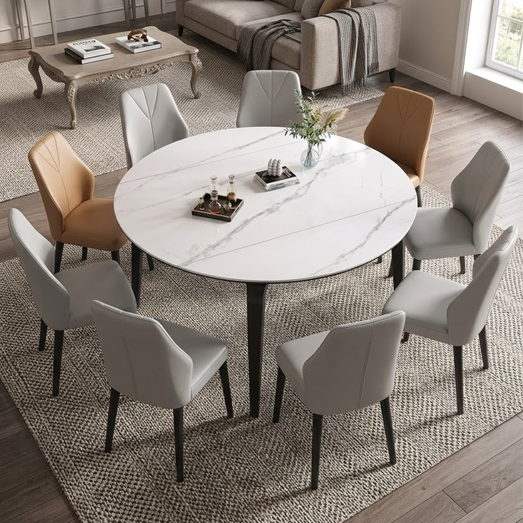 ANJU White Dining Table Set with 6 Chairs for Dining Room