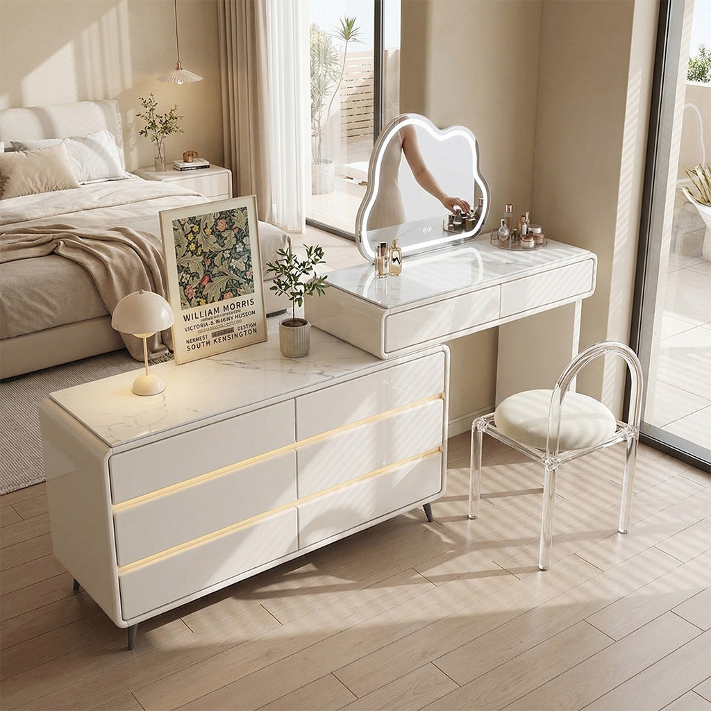 ANJU Cream Dressing Table with Mirror and Storage Drawers