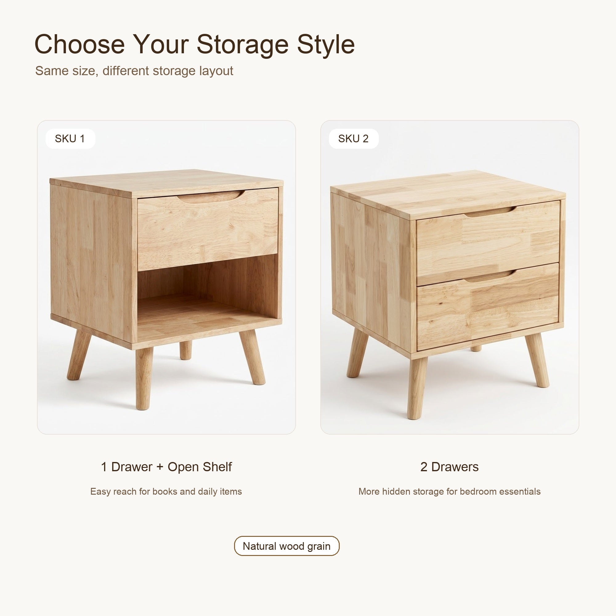 ANJU Solid Wood Bedside Table with Drawer for Bedroom and Sofa Side