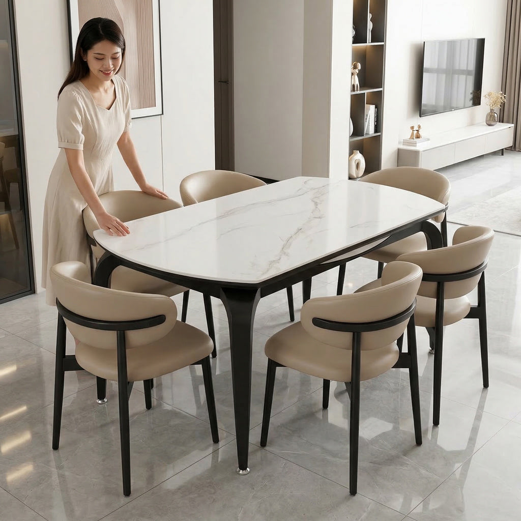 ANJU White Dining Table Set with 6 Chairs for Dining Room