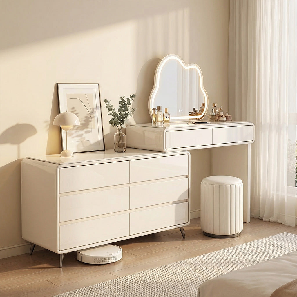 ANJU Cream Dressing Table with Mirror and Storage Drawers