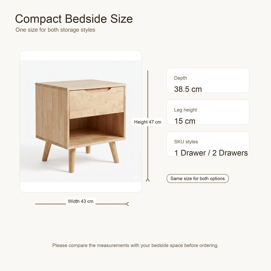 ANJU Solid Wood Bedside Table with Drawer for Bedroom and Sofa Side