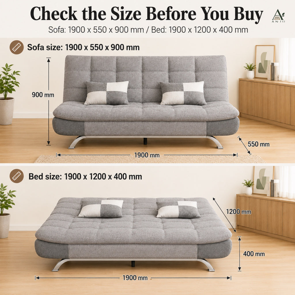 ANJU Convertible Sofa Bed with 2 Pillows for Small Singapore Homes