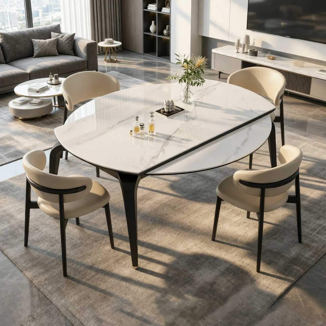 ANJU White Dining Table Set with 6 Chairs for Dining Room