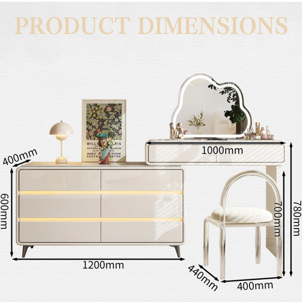 ANJU Cream Dressing Table with Mirror and Storage Drawers