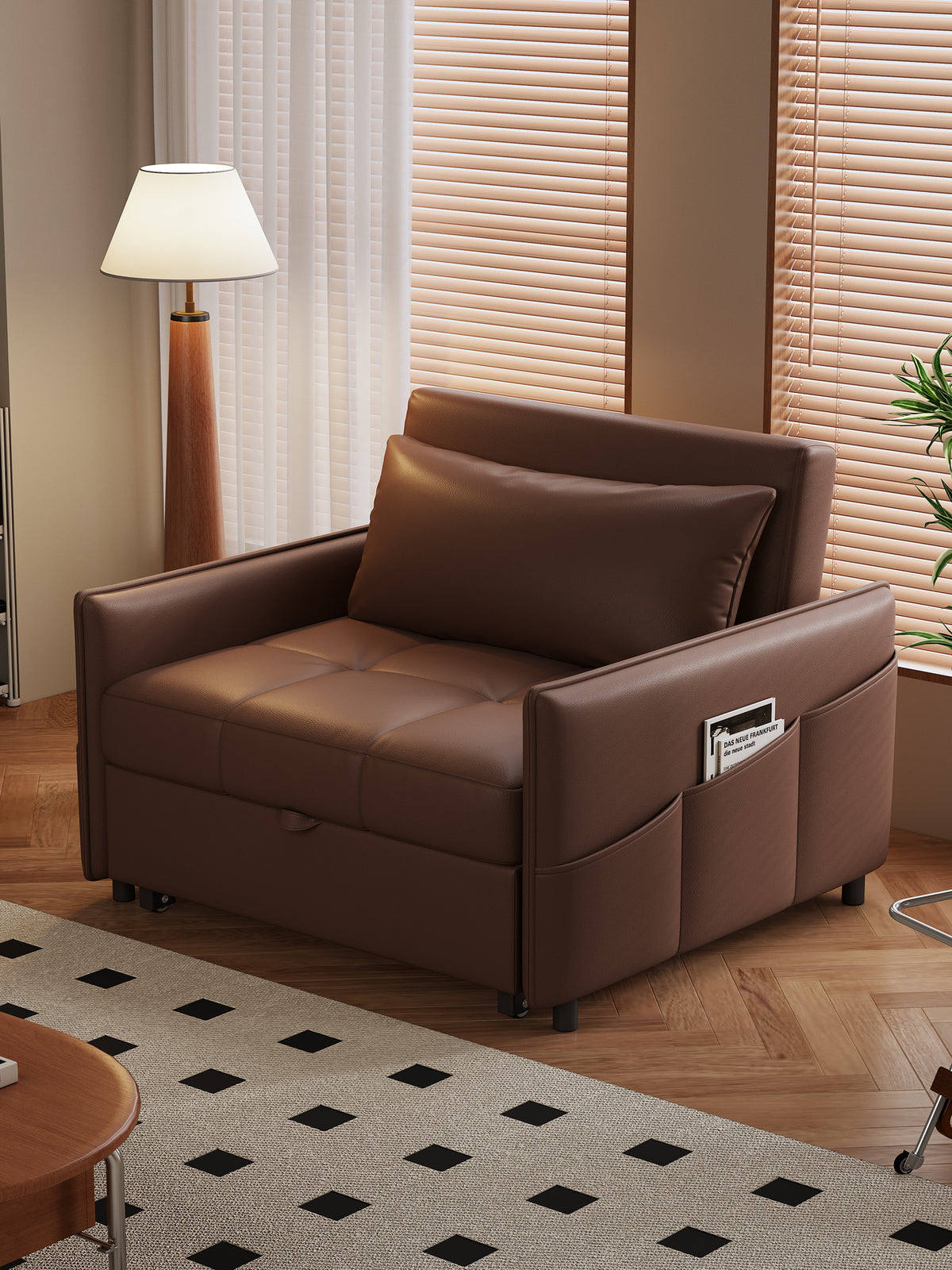 ANJU Armchair Sofa Bed with Wide Padded Arms and Side Pocket, Single or 2-Seater, 80–180 cm