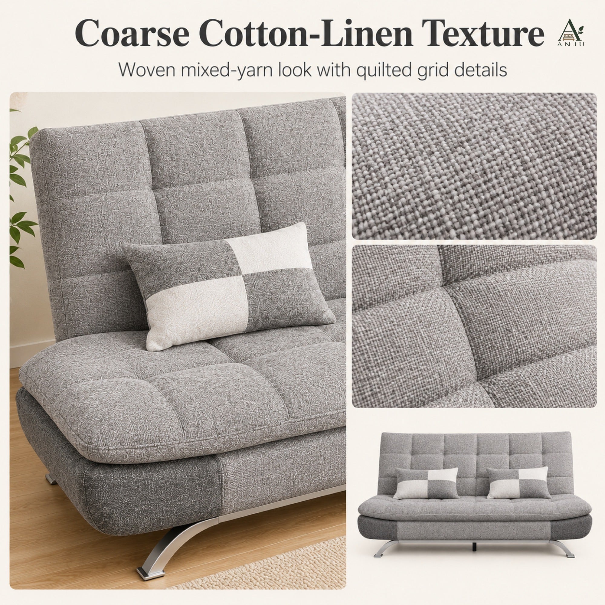 ANJU Convertible Sofa Bed with 2 Pillows for Small Singapore Homes