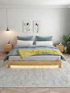 ANJU Ash Veneer Low Tatami Bed Frame with Square Wooden Legs, Headboardless, Super Single to King