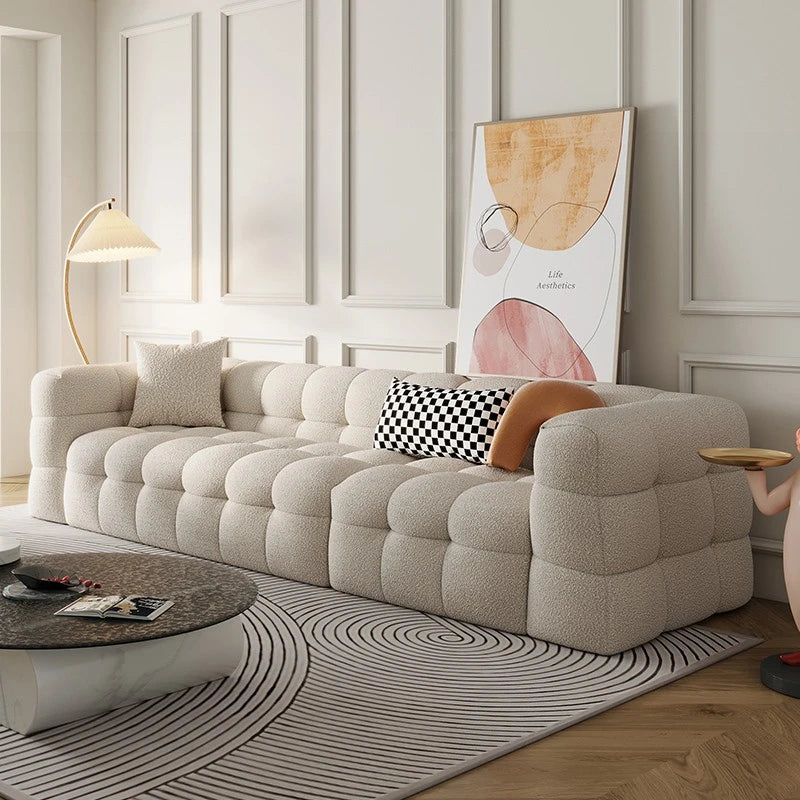 ANJU Chunky Block-Channel Boucle-Look Sofa, Lamb Fleece or Faux Leather, 180–400 cm