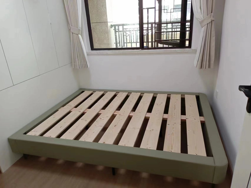 ANJU Upholstered Floating Platform Bed Frame with Optional LED Strip, Low Japanese Style, Queen or King