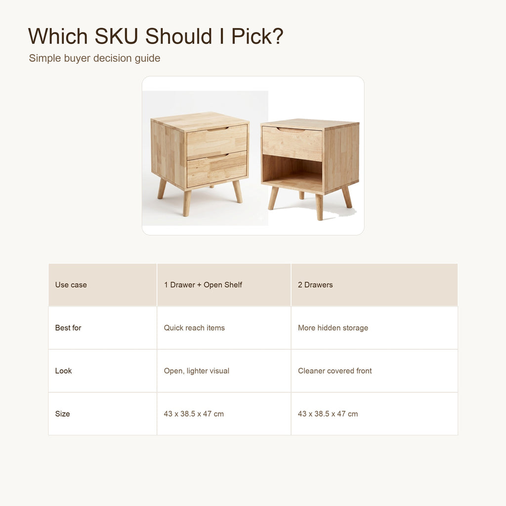 ANJU Solid Wood Bedside Table with Drawer for Bedroom and Sofa Side