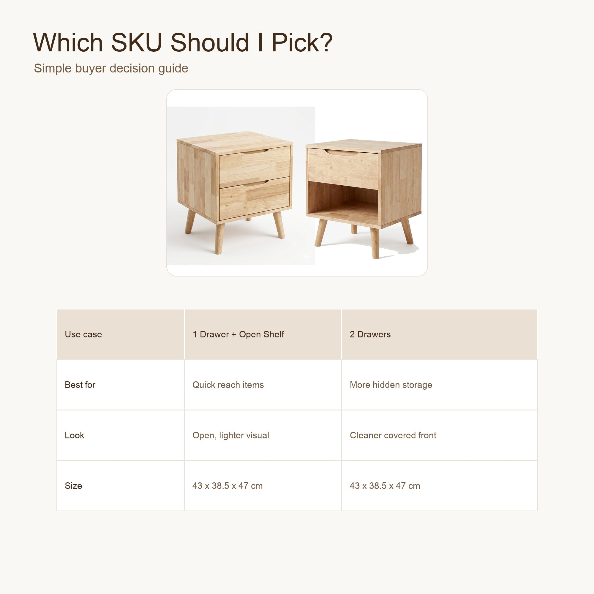 ANJU Solid Wood Bedside Table with Drawer for Bedroom and Sofa Side