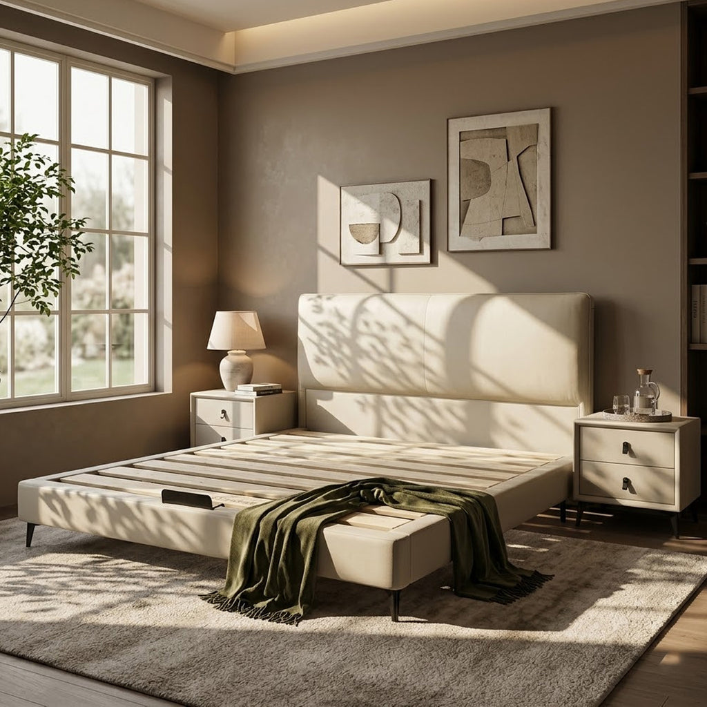 ANJU F610 Low Profile Bed Frame with Padded Headboard