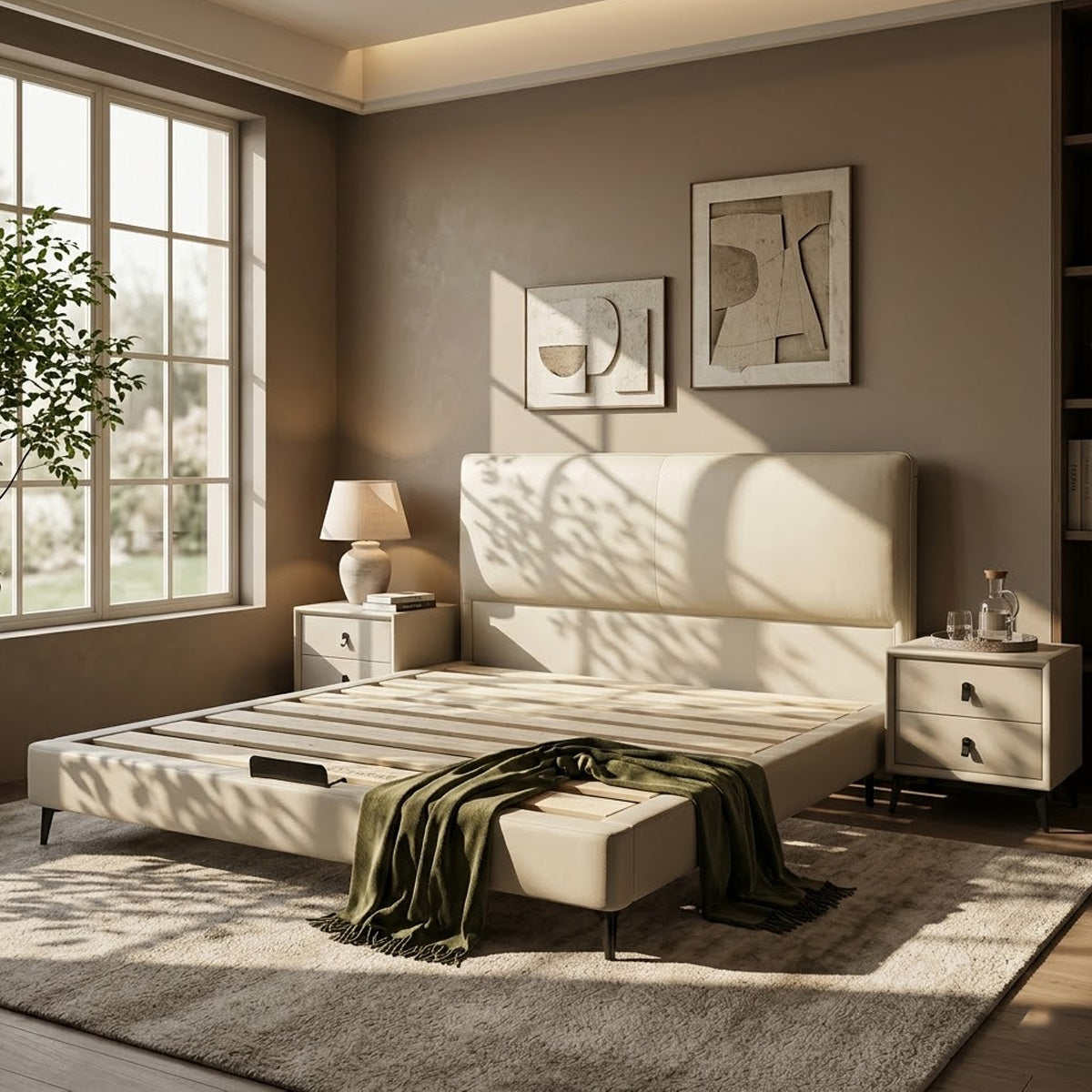 ANJU F610 Low Profile Bed Frame with Padded Headboard