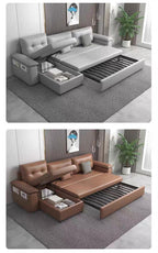 ANJU Pull Out Sofa Bed with Storage Arm Cabinet Option, Leather-Look Fabric or Faux Leather, 105–305 cm