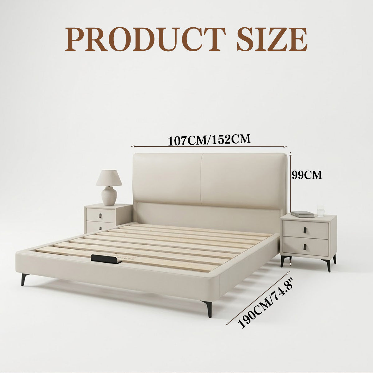 ANJU F610 Low Profile Bed Frame with Padded Headboard