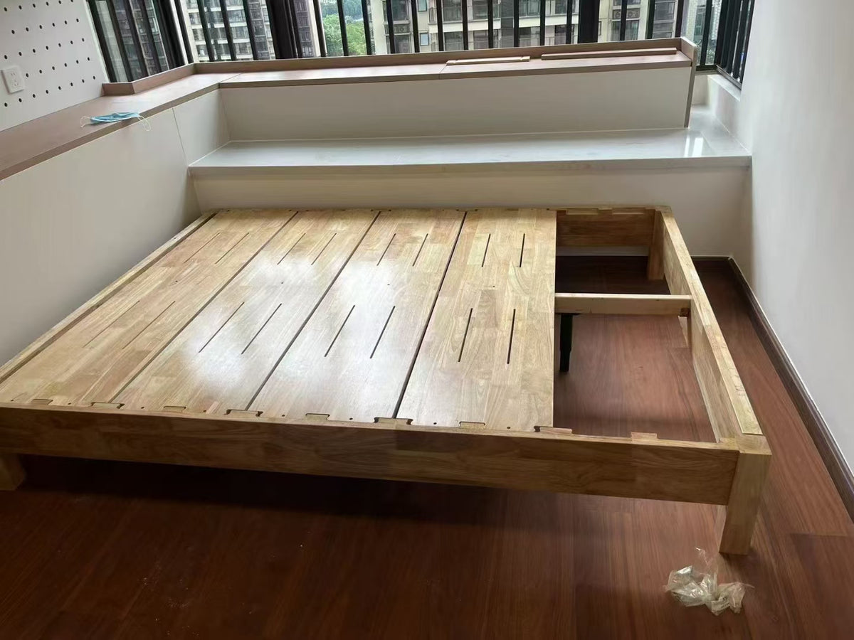 ANJU Oak Dovetail Joint Platform Bed, Low Japanese Bed Frame with Solid Oak Board, Super Single to King
