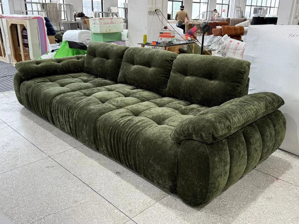 ANJU Button-Tufted Chenille Sofa, Multi-Section, 240–400 cm