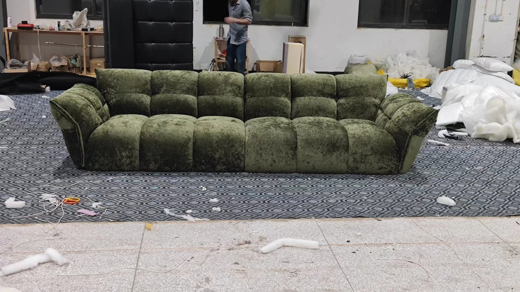 ANJU Channel-Tufted Chenille Sofa with Winged Arms, 140–328 cm