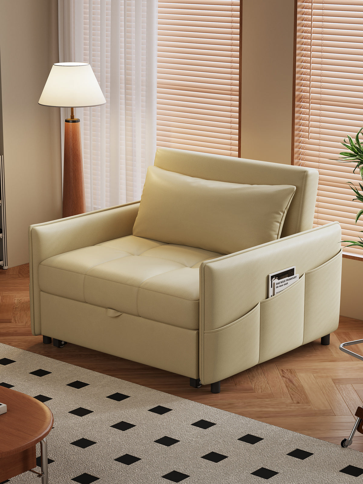 ANJU Armchair Sofa Bed with Wide Padded Arms and Side Pocket, Single or 2-Seater, 80–180 cm