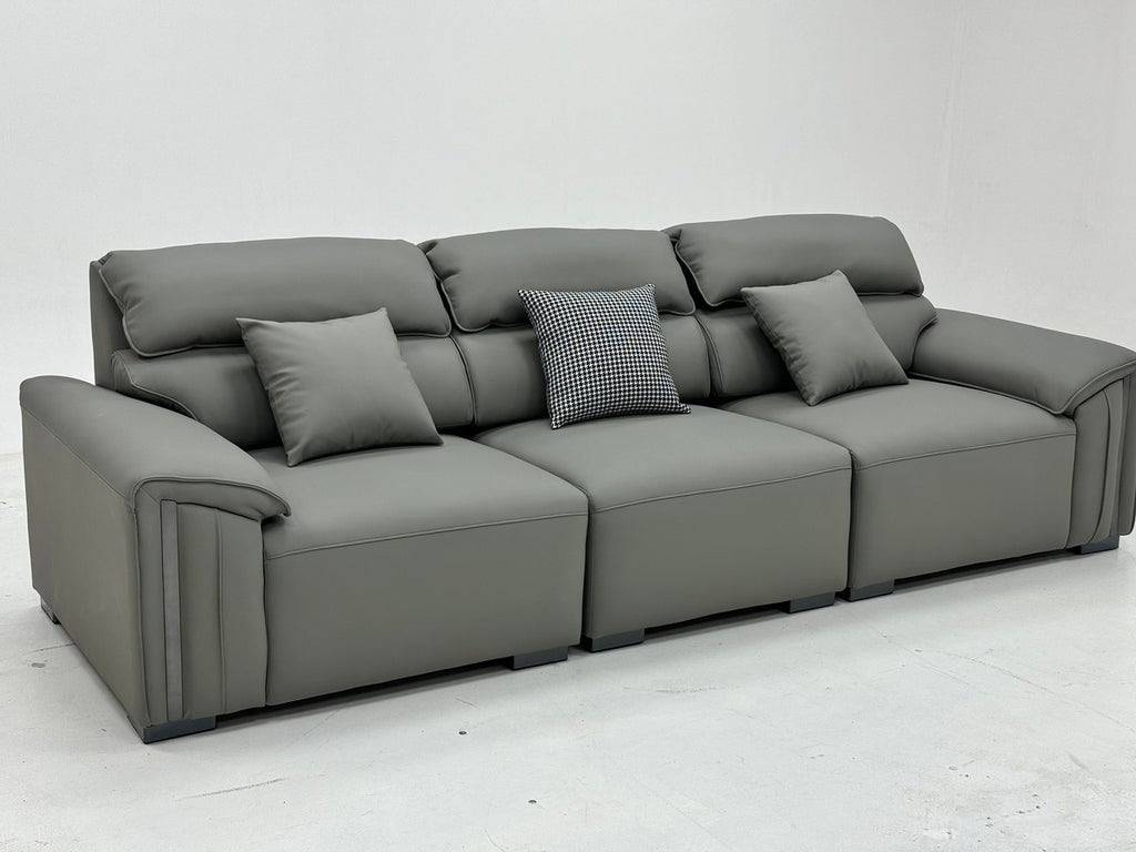 ANJU Headrest Sofa with Trimmed Wide Arms, Faux or Top-Grain Leather, 280–340 cm