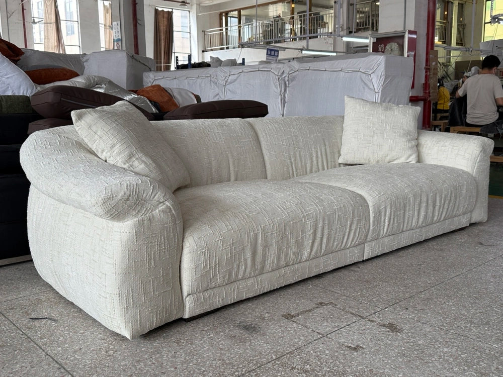 ANJU Rounded Pillow-Arm Fabric Sofa, 3 Fabric Grades, 245–345 cm