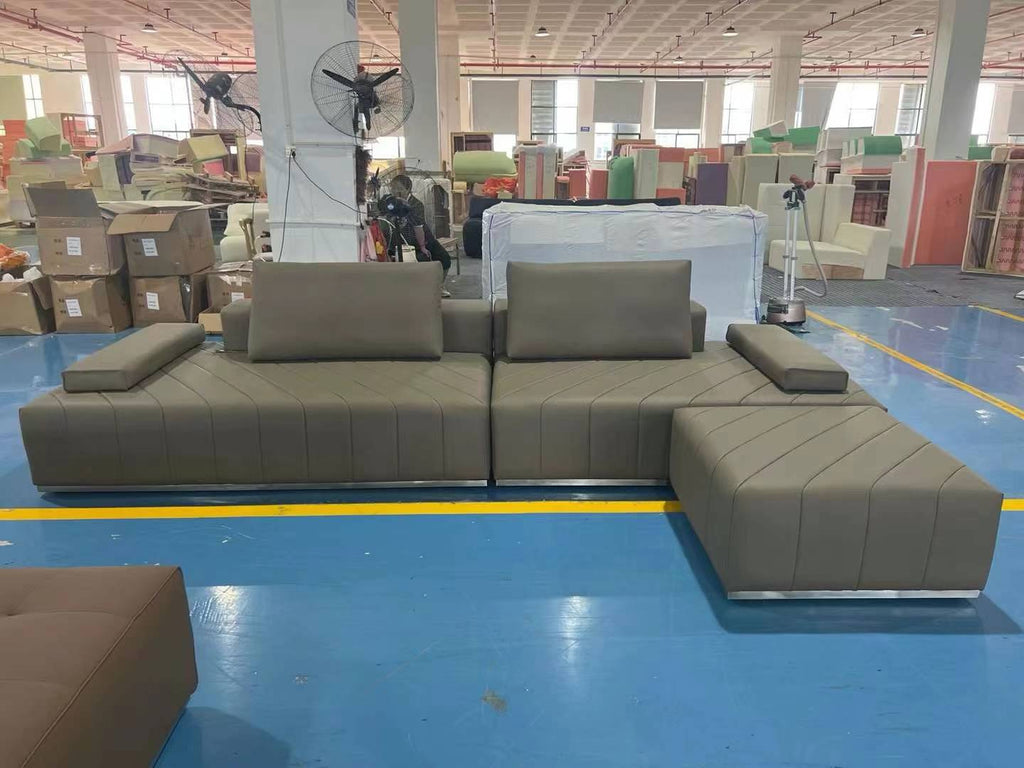 ANJU Bolster-Arm Modular Sofa with Ottoman Option, Low or High Legs, Faux Leather or Leather-Look Fabric, 112–420 cm