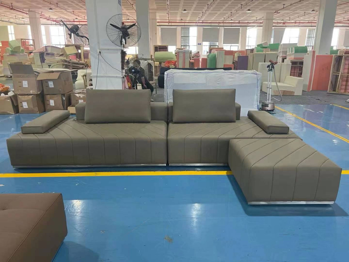 ANJU Bolster-Arm Modular Sofa with Ottoman Option, Low or High Legs, Faux Leather or Leather-Look Fabric, 112–420 cm
