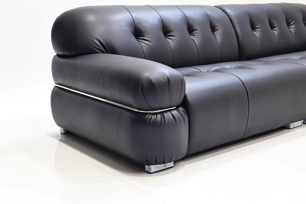 ANJU Puffy Rolled-Arm Faux Leather Sofa with Chrome Trim, 120–360 cm