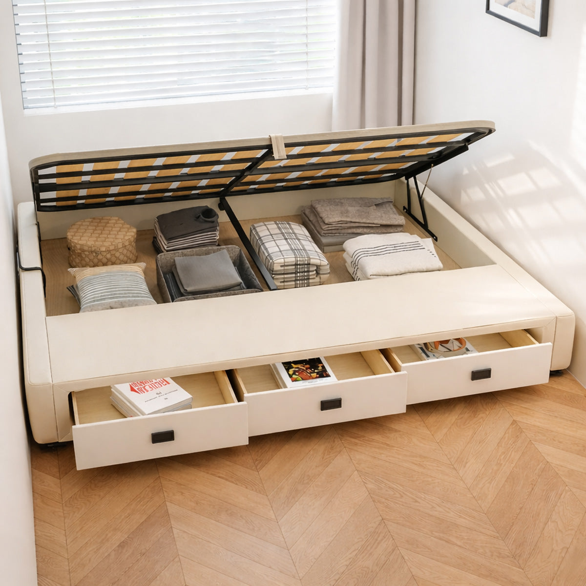 ANJU T005 Lift-Up Storage Bed Frame with Drawers