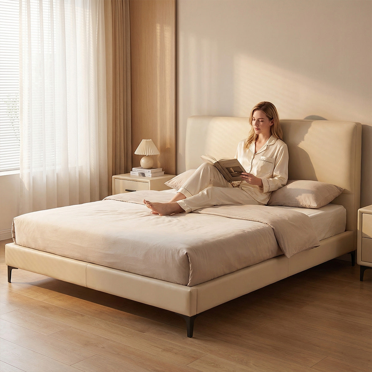 ANJU F610 Low Profile Bed Frame with Padded Headboard