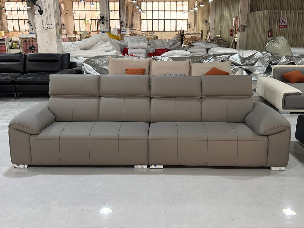 ANJU Adjustable Headrest Straight Sofa with Chrome Feet, Faux Leather, Tech or Suede-Feel Fabric, 130–360 cm
