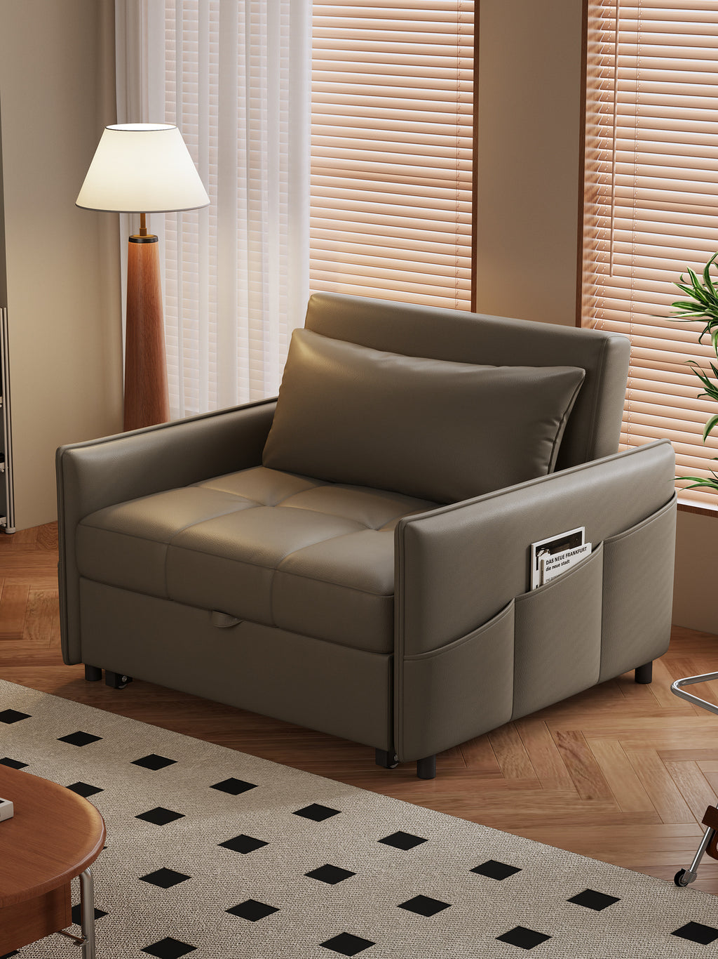 ANJU Armchair Sofa Bed with Wide Padded Arms and Side Pocket, Single or 2-Seater, 80–180 cm