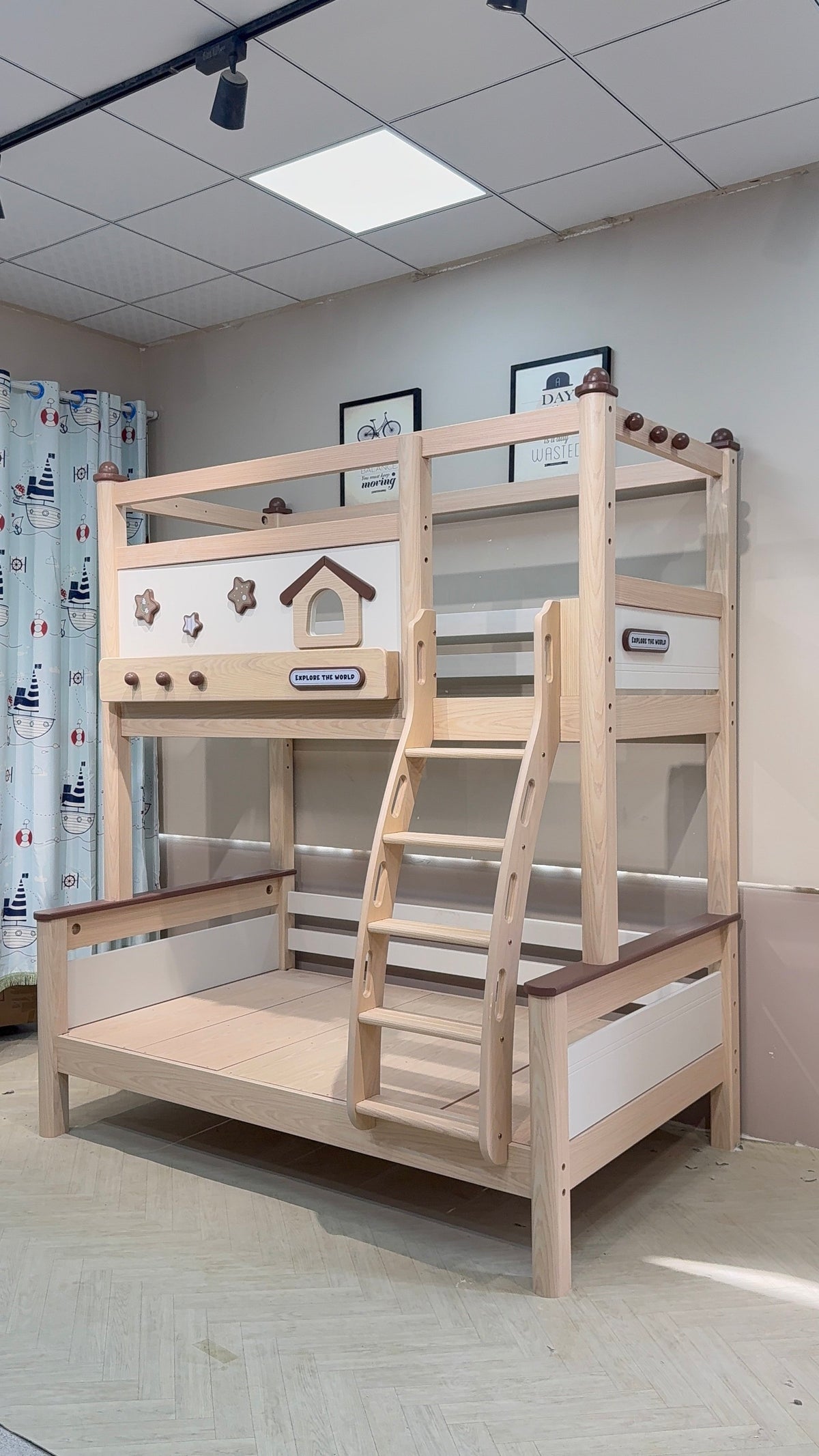 ANJU Wooden Canopy Bunk Bed with Optional Storage Stairs