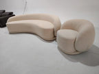 ANJU Curved Kidney Sofa in Boucle-Look Lamb Fleece or Velvet, 95–320 cm
