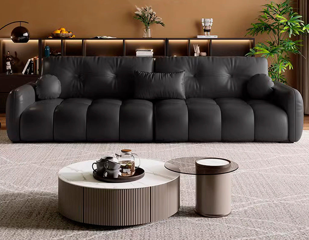 ANJU Channel-Tufted Suede-Feel Fabric Sofa with Pillow Back, 140–360 cm