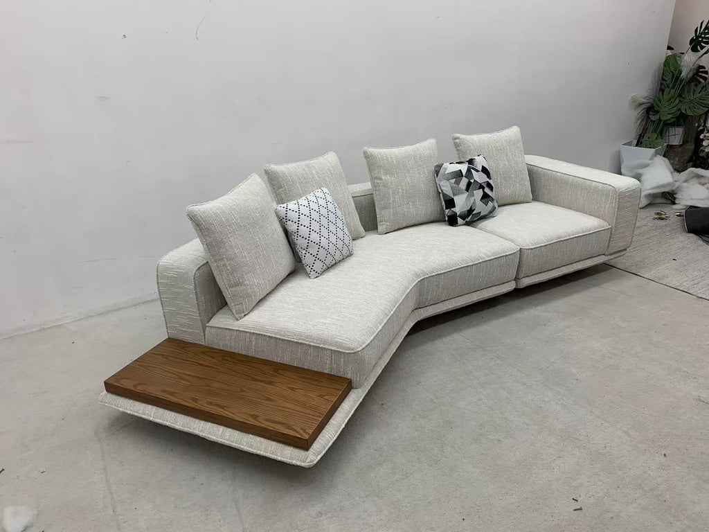 ANJU Curved Corner Faux Leather Sofa with Attached Side Table, 370 cm