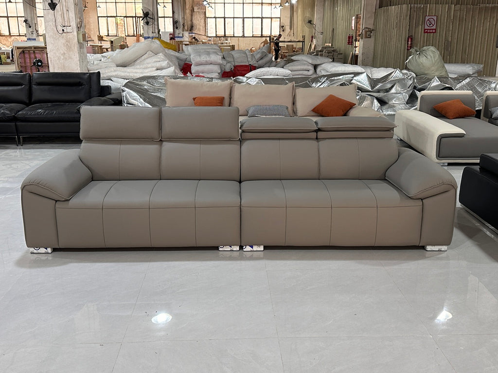 ANJU Adjustable Headrest Straight Sofa with Chrome Feet, Faux Leather, Tech or Suede-Feel Fabric, 130–360 cm
