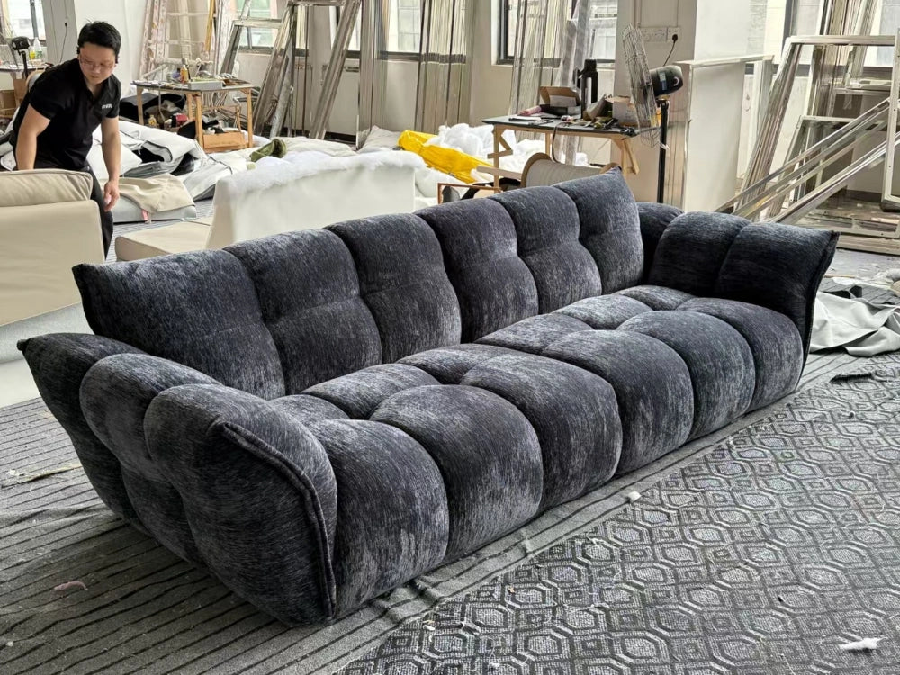 ANJU Channel-Tufted Chenille Sofa with Winged Arms, 140–328 cm