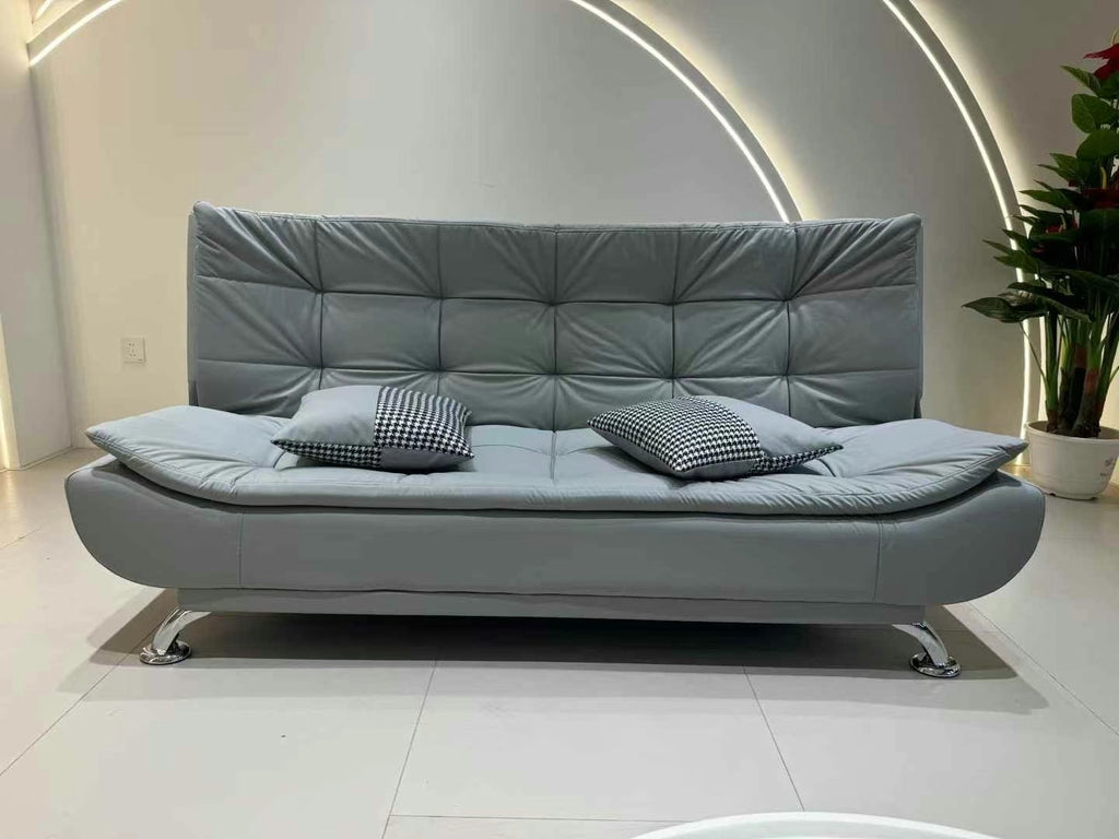 ANJU Foldable Sofa Bed with Button-Tufted Back and Chrome Angled Legs, Leather-Look Fabric, 183 cm