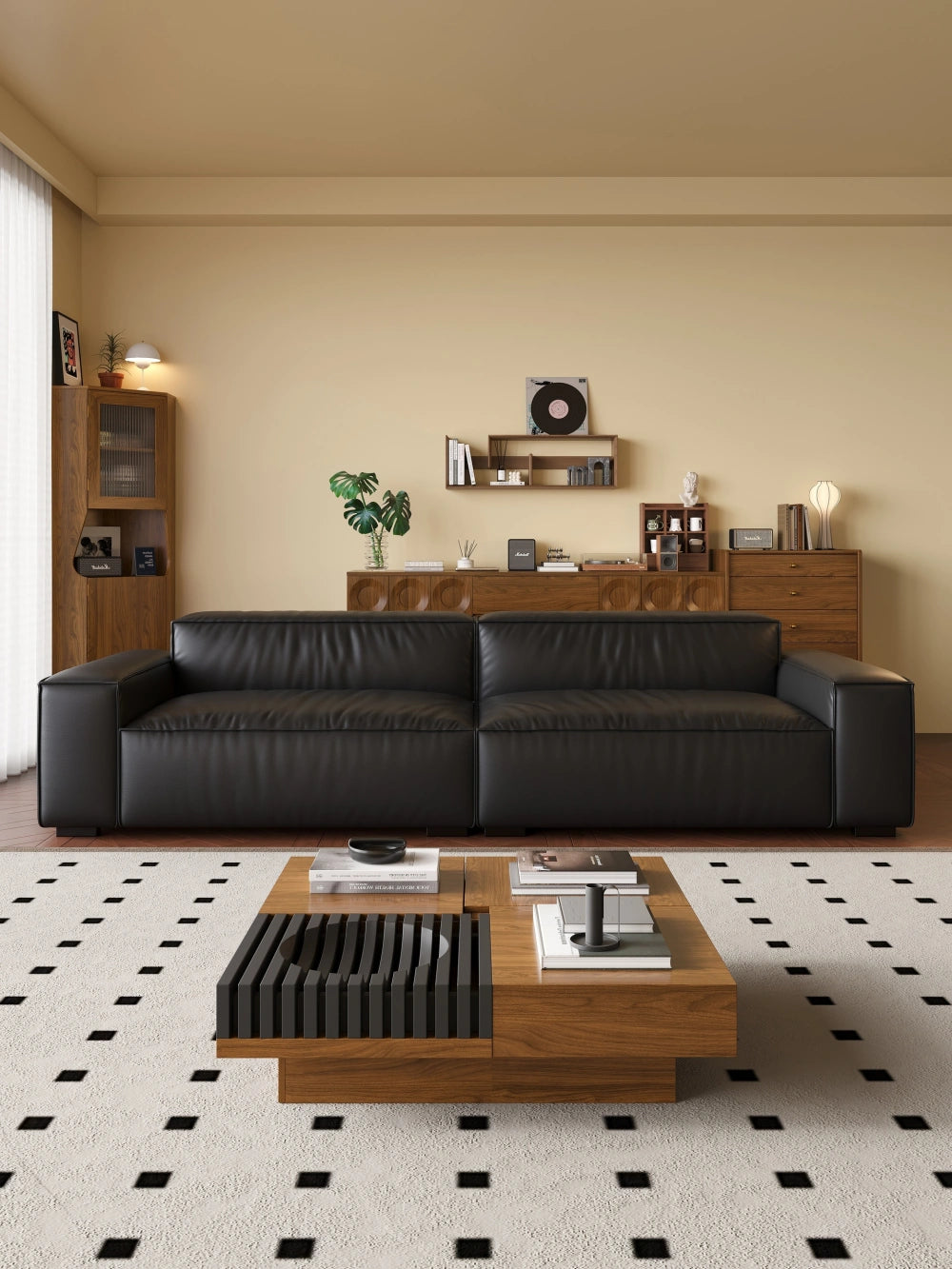 ANJU Wrinkled Faux Leather Block Sofa with Down-Blend Cushions, 120–400 cm