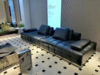 ANJU Premium Grid-Tufted Modular Sofa with Down Back Cushions, Faux or Top-Grain Leather, 252–420 cm