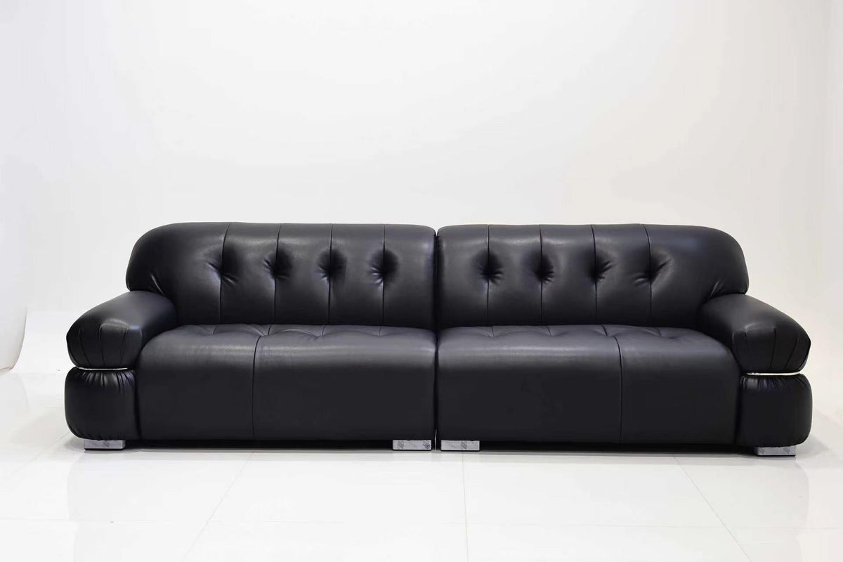 ANJU Puffy Rolled-Arm Faux Leather Sofa with Chrome Trim, 120–360 cm