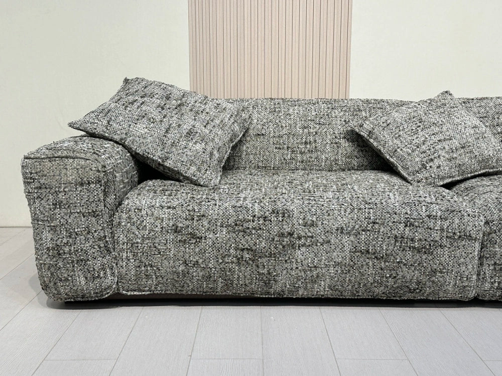 ANJU Speckled Fabric Sofa with Leather-Look Side Panels, 240–360 cm