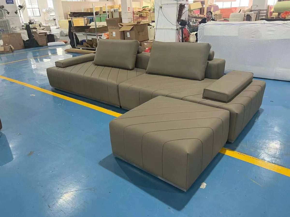 ANJU Bolster-Arm Modular Sofa with Ottoman Option, Low or High Legs, Faux Leather or Leather-Look Fabric, 112–420 cm
