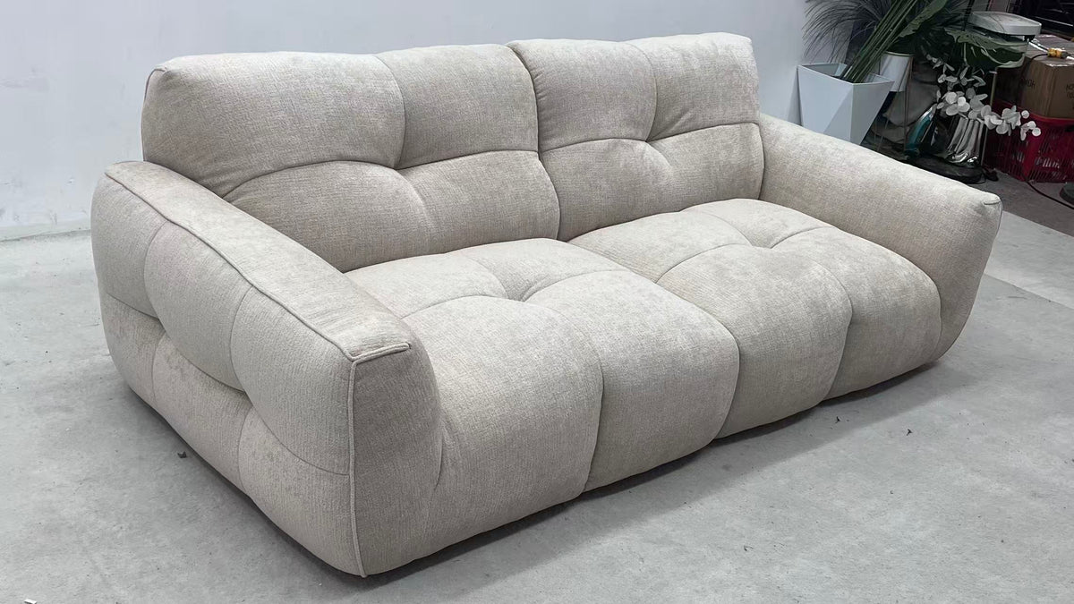 ANJU Block-Tufted Plump Low Sofa in Soft Textured Fabric, 220–380 cm